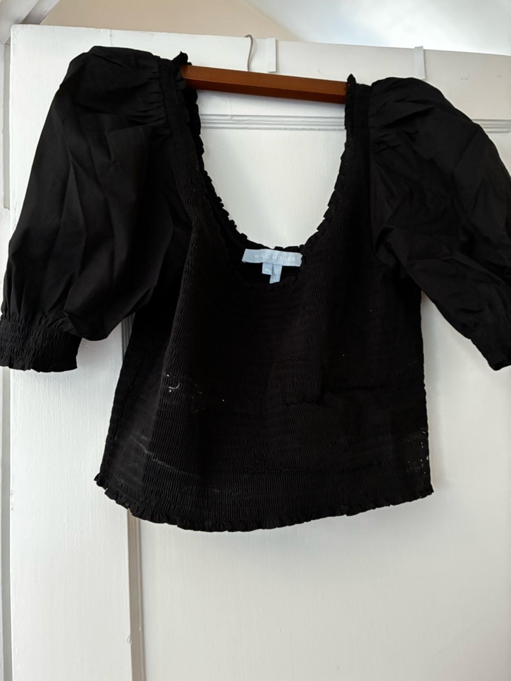Hill house Black Puff Sleeve Smocked Square Neck Top